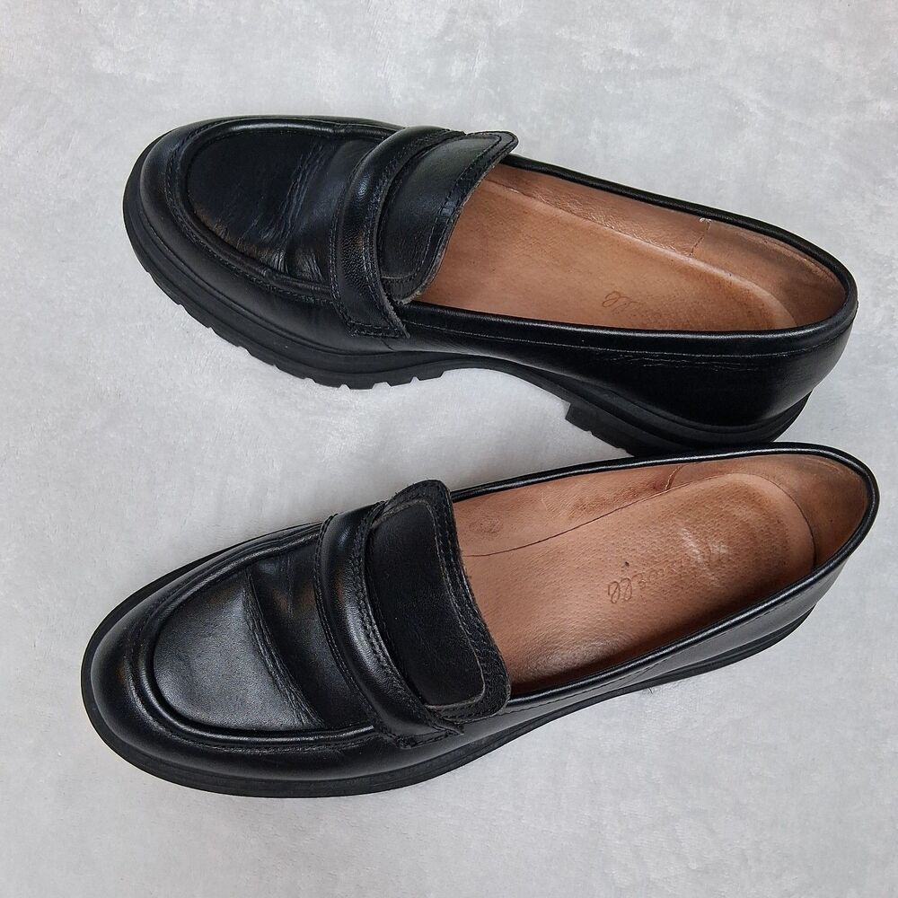 Madewell Bradley Shoes Black Leather Comfort Moc Lug Loafers Women’s Size 9